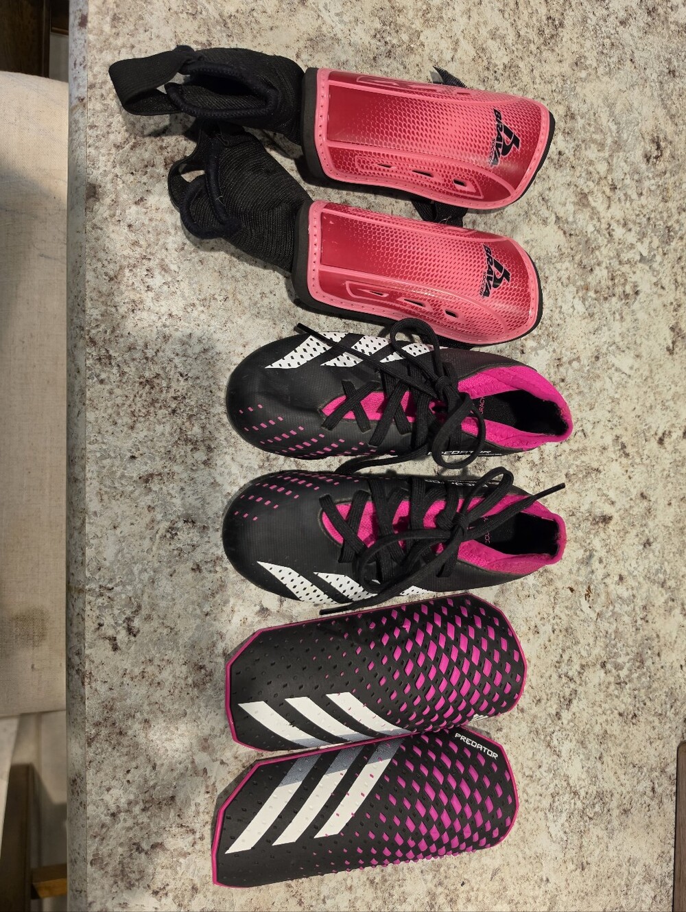 Adidas Kids' Black & Pink Soccer Cleats with Matching Shin Guards